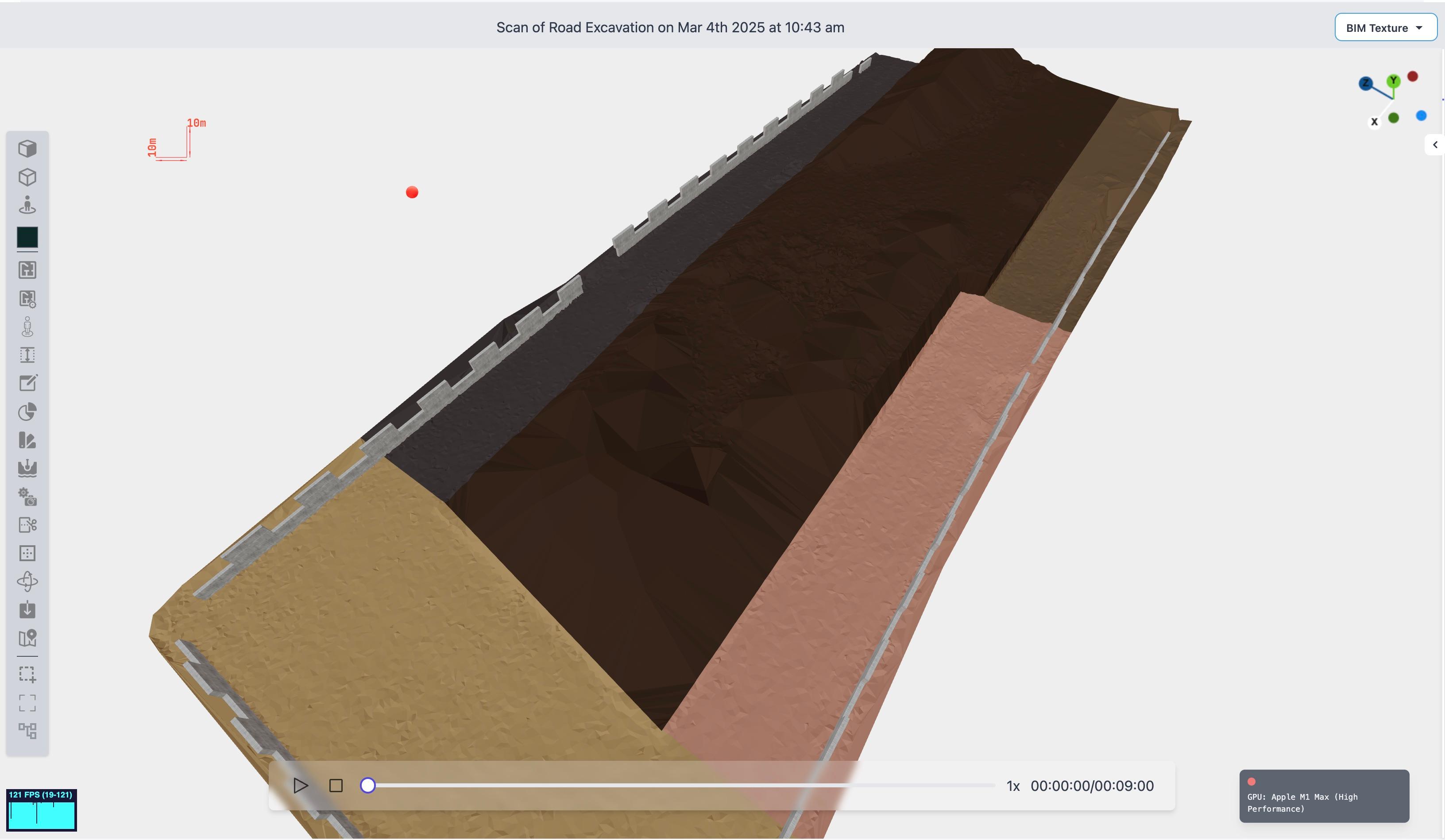 Road scan of an excavation area for infrastructure projects.